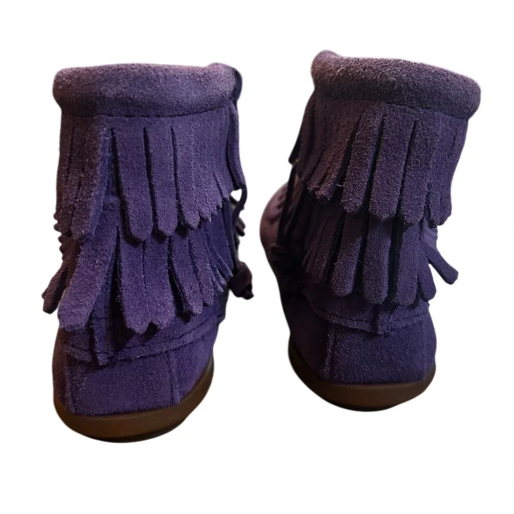 Minnetonka Purple Suede Fringe Moccasin Boots Toddler Girl's 12